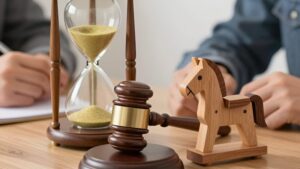 Песочные часы и судейский молоток символизируют сроки взыскания алиментов мировых судей Алтайского края